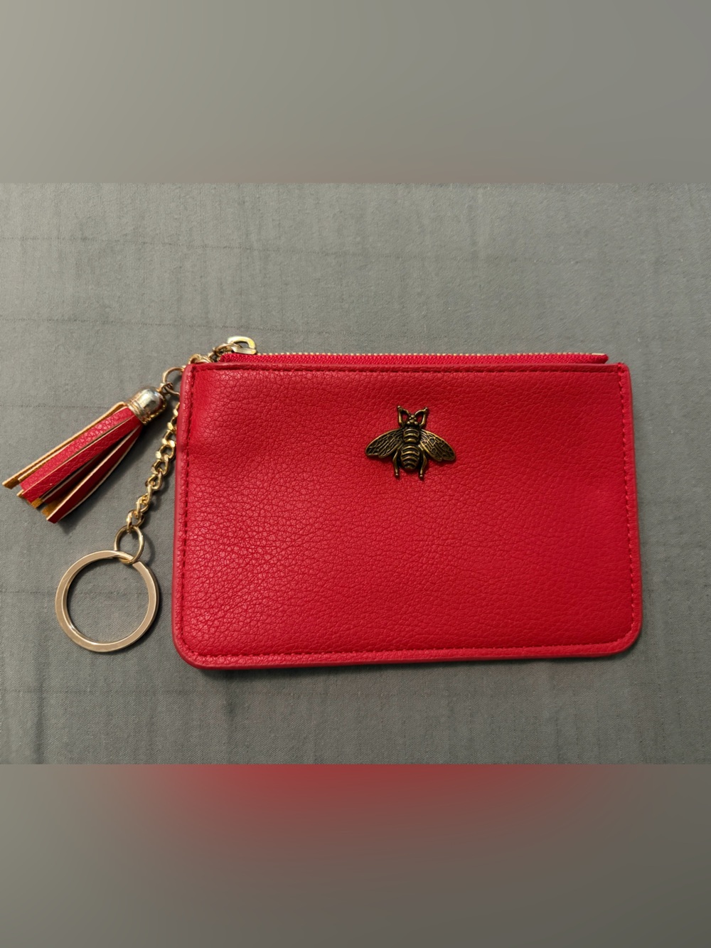 Red Bee Accent Zip Wallet Cardholder with Tassel Keyring